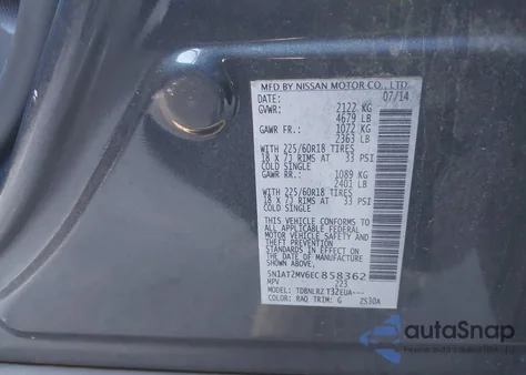 2014 Nissan Rogue Sl из США, поврежденный, VIN 5N1AT2MV6EC858362